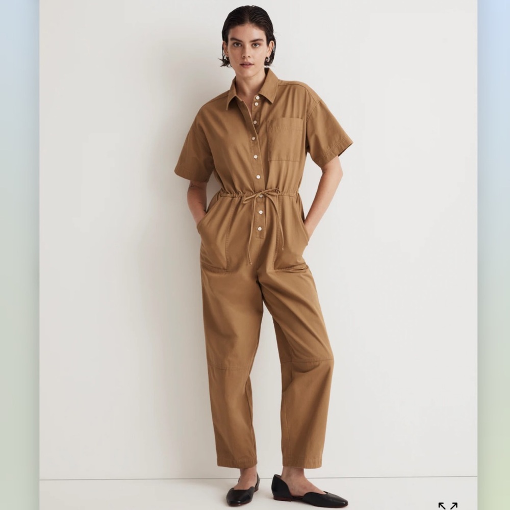 NWT Madewell Tie-Waist Short Sleeve Jumpsuit in Re(Generative) Chino